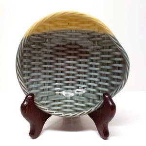 Basket Weave Pattern Ceramic Trinket Dish Dipping Bowl Grey Tan